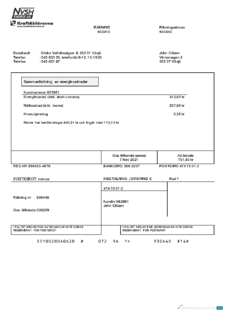 download download Sweden NVSH Energi utility bill template in Word and PDF format PDF template PDF template